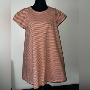 Free Assembly Casual Orange/White Striped T-Shirt Dress w/Flutter Sleeves Small